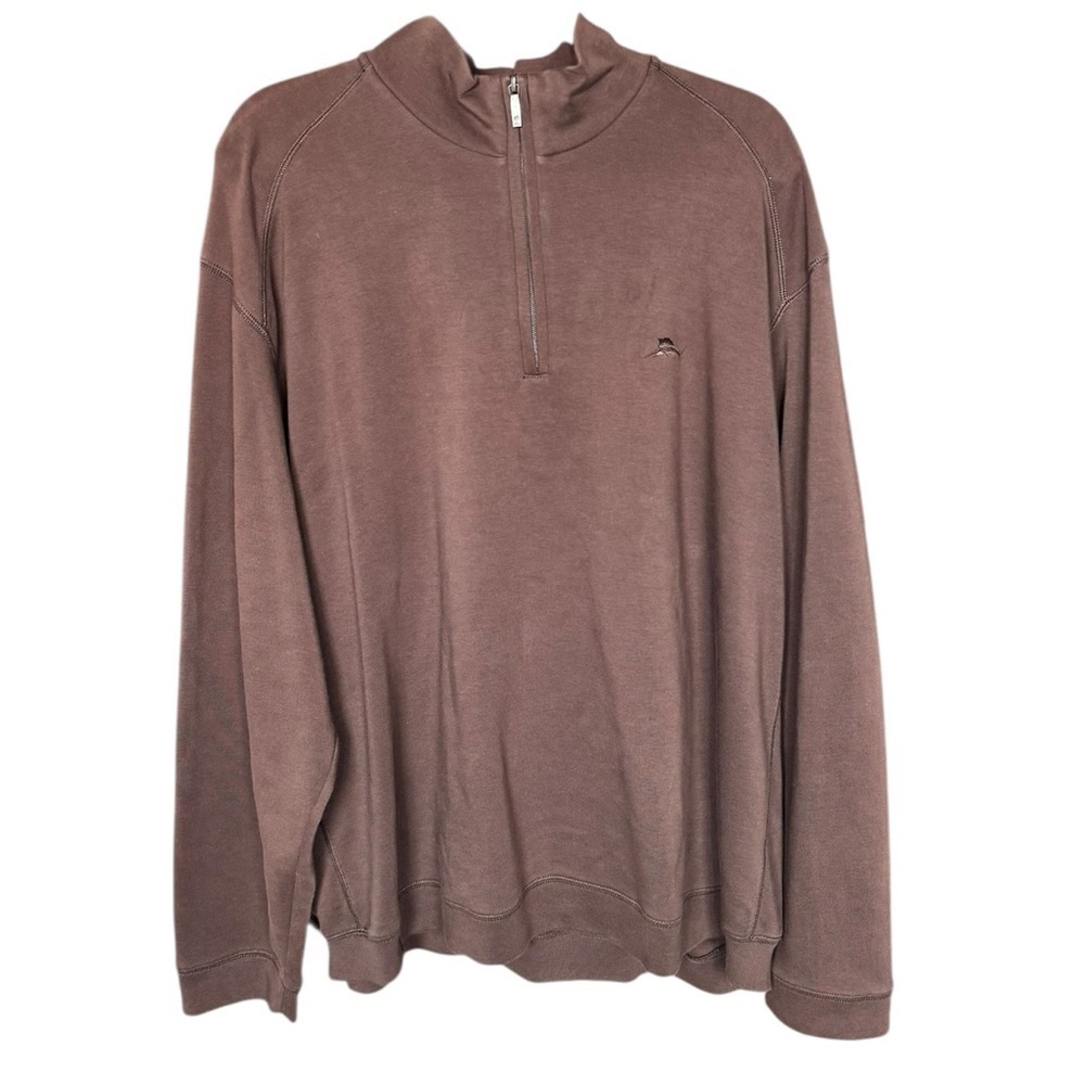 Tommy Bahama 1/4 Zip Pullover XXL Brown Pima Cotton Coastal Dad Quiet Luxury V12